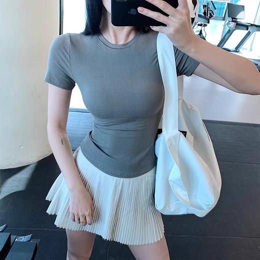 跃牌【周游世界系列】2025春夏新品瑜伽服天丝莫代尔螺纹小圆领T恤长款运动上衣TP0763/TP0864 商品图0