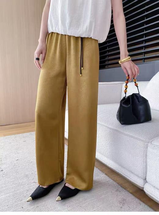 特卖福利~顺滑肌理纹缎面新中式吊坠松紧腰阔腿裤-喜出 商品图10