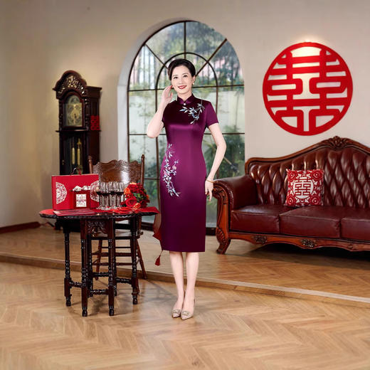 LHS-CB112喜婆婆高端礼服2025新款大码旗袍改良连衣裙气质敬酒服春夏 商品图2