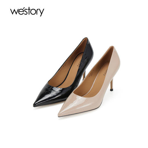 Westory2025年春季尖头高跟光面牛皮通勤百搭浅口单鞋W25AE57851 商品图0
