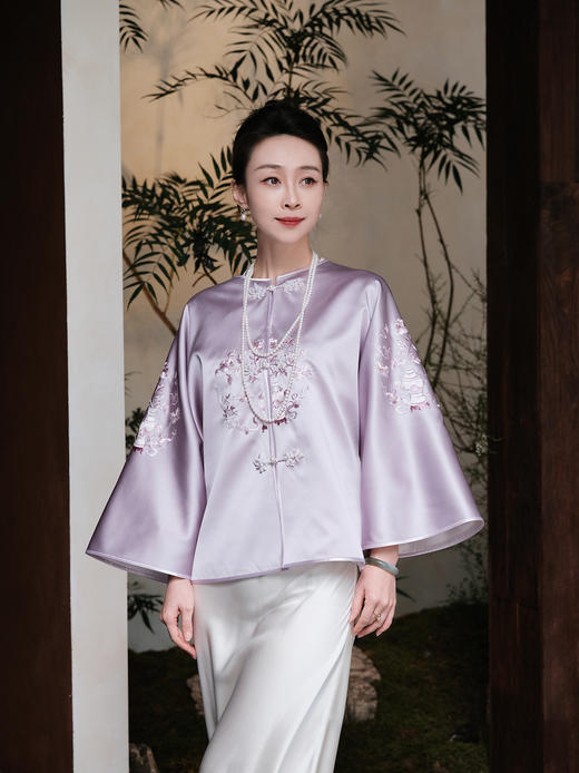 盛唐牡丹 |吉祥宝瓶团纹对襟外套-昌荣紫 商品图6
