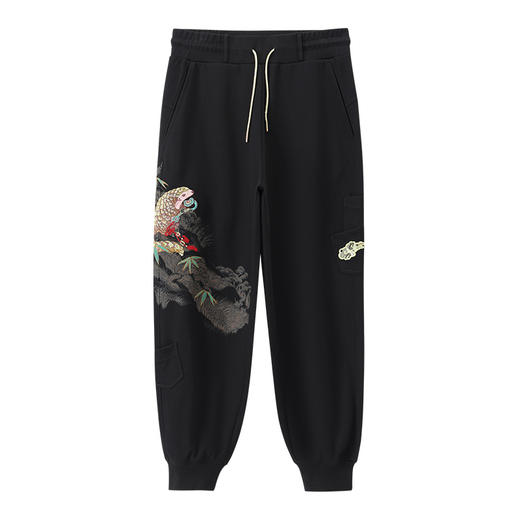 ONIARAI/鬼洗25春夏泥棒蓝如意鲮鲤绣花宽松男士针织裤 N540169 商品图3