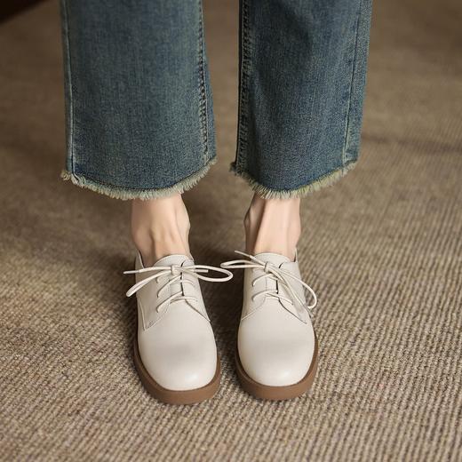 【手工女鞋通勤系带小皮鞋】 粗跟百搭英伦风真皮单鞋女软底3.5CM-CC 商品图4