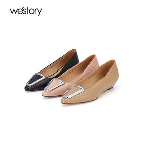 westory春季新款法式方扣平底浅口单鞋上班通勤瓢鞋女W24AE57501