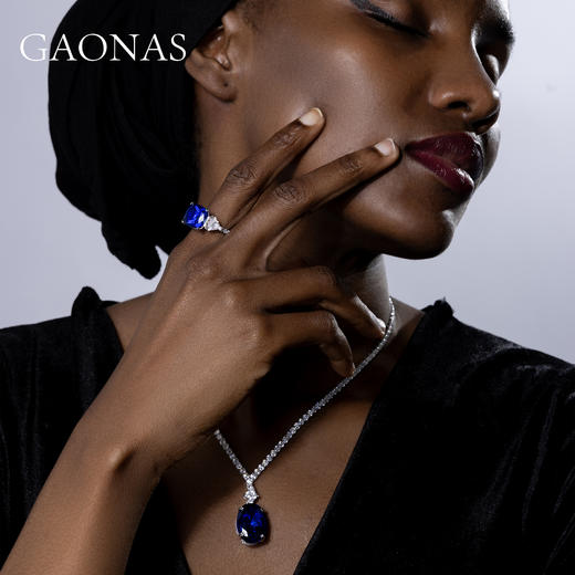 GAONAS 培育蓝宝石【矿工的眼泪】瑰丽奢华蓝色百搭方形戒指11095JB 商品图3
