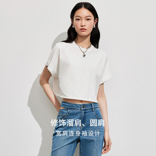 simplepieces夏季新品SPS上衣女宽肩短款短袖T 商品图3