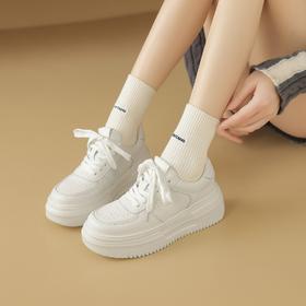 手工女鞋厚底增高小白鞋女6CM百搭时尚系带真皮休闲板鞋ins