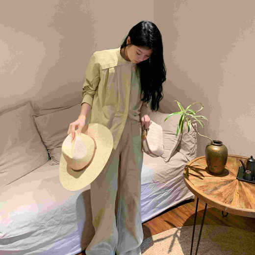 顺丰包邮洛诗琳14341春季新款设计感褶皱气质小立领宽松衬衫95708 商品图2