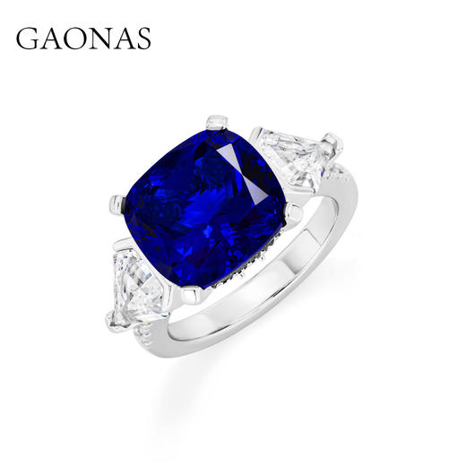GAONAS 培育蓝宝石【矿工的眼泪】瑰丽奢华蓝色百搭方形戒指11095JB 商品图1