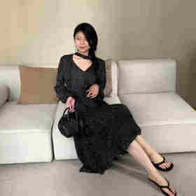 顺丰包邮洛诗琳12854春夏新款设计感波点印花真丝飘带连衣裙0097