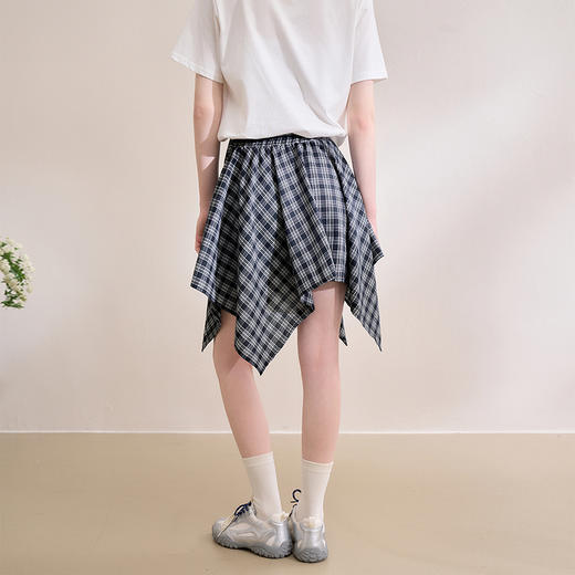 【限时秒杀】西遇格纹半身裙女夏季新款不规则下摆绑带设计感高腰短裙D0050450 商品图4