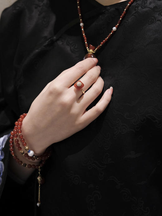 MELI&MOLI |红玛瑙四方瓶均码可调925银镶石香薰戒指—五行之火 商品图3
