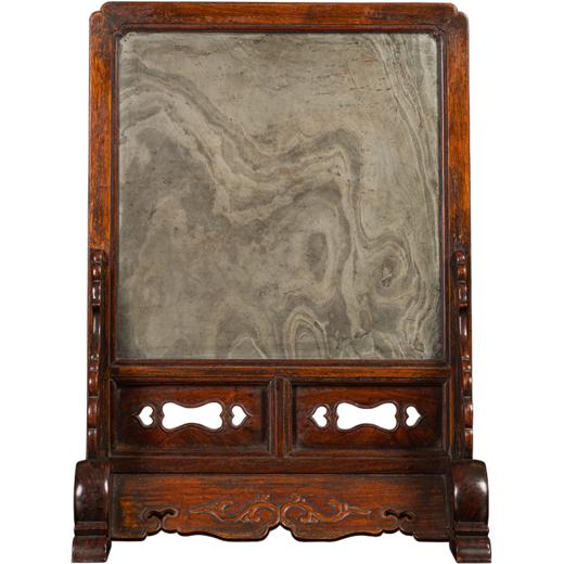 清早期 黄花梨镶绿石抱鼓墩座屏 商品图5