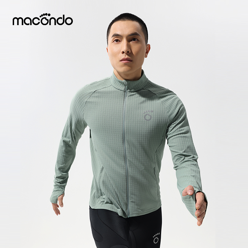马孔多 Hope 麦田格 男子针织拉链开衫 速干 手表孔 跑步运动 休闲立领外套