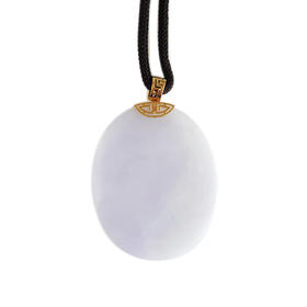 【天然正品】AU750黄金镶天然糯种平安无事牌紫罗兰翡翠吊坠59.1*40.8*5.2MM（皆取最大值）中性款现售价：2380！070325AH36