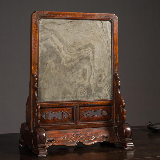 清早期 黄花梨镶绿石抱鼓墩座屏 商品图0