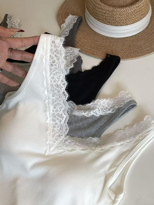 螺纹显瘦蕾丝花边带胸垫背心打底 商品图7