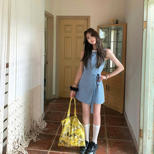 西遇蓝色格子无袖连衣裙女新款不规则收腰牛仔背心连衣裙SS150106/SS150107 商品图2