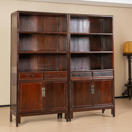 清 红木三层亮格带屉书柜（一对） 商品图4