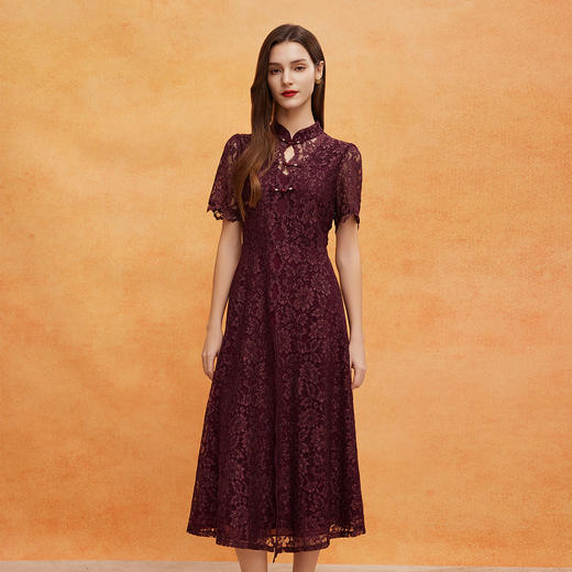 QF811斯尔丽2025新款改良新式旗袍蕾丝定位拼接气质高雅可日常连衣裙 商品图2