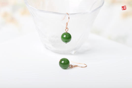 和田玉碧玉耳坠，925银镶 商品图4