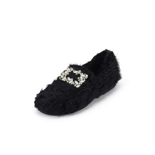 westory22年秋冬新款纯色钻扣平底绒里保暖玛丽珍毛毛鞋女W22CM72801 商品图2