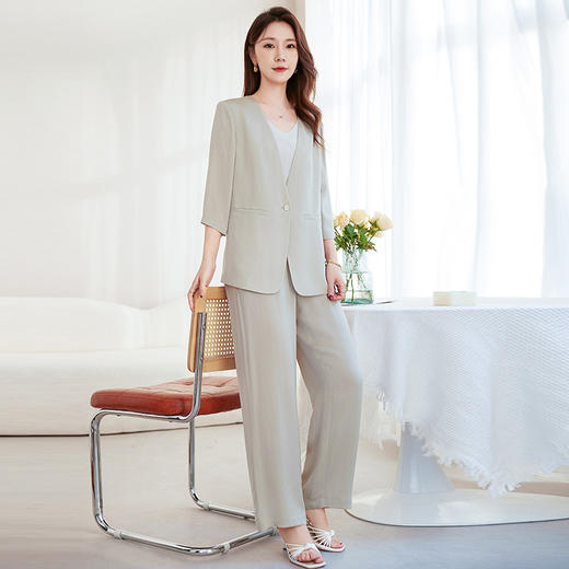 QS-62599552【真丝弹力绉】2025春夏套装女气质休闲套装62599552/42599650 商品图2