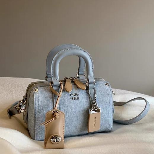 【做旧牛仔风，牛仔蓝波士顿包！】铂蓝海域枕头包包 女士新款百搭手提包 单肩斜挎包-QQ 商品图3