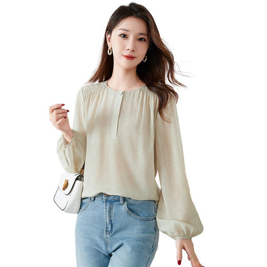 QS-12599680【纯色100桑蚕丝】20025春夏气质通勤长袖衬衣圆领衬衫女12599680 商品图4