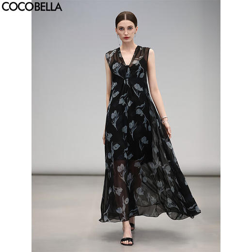 COCOBELLA度假风清雅植物花卉连衣裙大摆两件套雪纺裙FR3082 商品图1