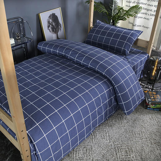 将军府/床上四件套/床单被套罩枕套21支纯棉/0.9m-1.2m/格子克拉/ 商品图1
