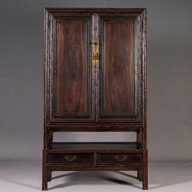 清 红木及鸂鶒木竹节工连座书柜