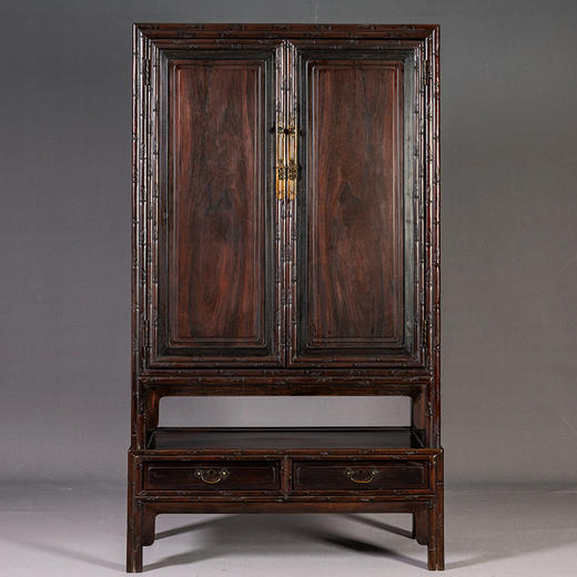 清 红木及鸂鶒木竹节工连座书柜 商品图0