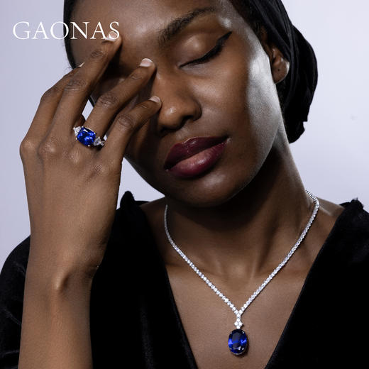 GAONAS 培育蓝宝石【矿工的眼泪】瑰丽奢华蓝色百搭方形戒指11095JB 商品图4