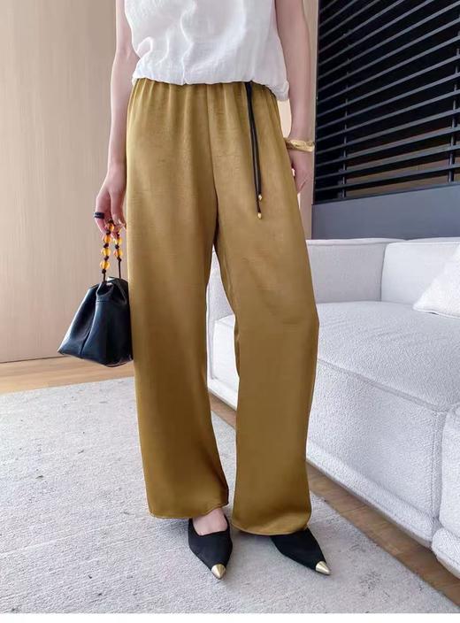 特卖福利~顺滑肌理纹缎面新中式吊坠松紧腰阔腿裤-喜出 商品图13