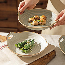 摩登主妇双耳陶瓷盘子家用菜盘高级感餐具日式牛排盘鱼盘西餐餐盘