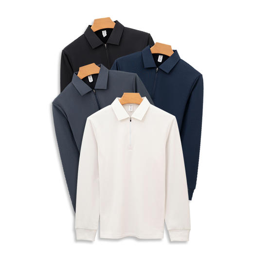 岸纾 鸟家方格拉绒半拉链长袖POLO衫280克（4色可选）P1072 商品图2