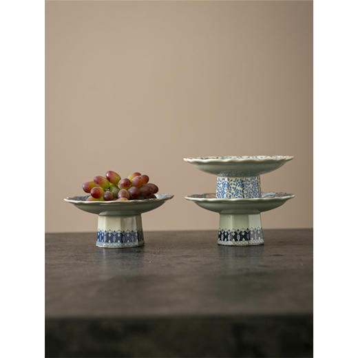 【林栖好物】中式青花瓷果盘，客厅茶几家用陶瓷茶点点心盘，高脚精致干果零食盘子 商品图3