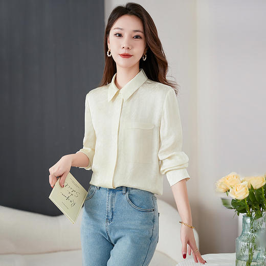 QS-22599590【真丝女装源头工厂】2025夏季真丝衬衫翻领长袖休闲衬衣22599590 商品图2