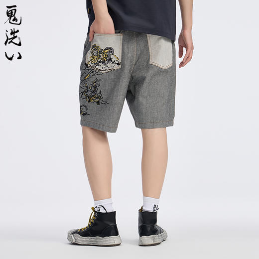 ONIARAI/鬼洗25春夏新品泥棒蓝十二神绣花宽松牛仔短裤男 25N0544 商品图0