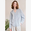 西遇蕾丝拼接衬衫女新款蓝色法式假两件薄款长袖上衣D0050469 商品缩略图0