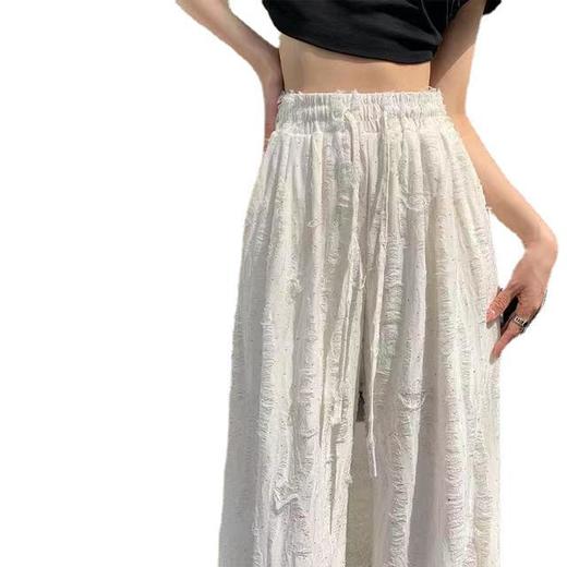 【破洞烫钻设计】夏季爆款 大码粉色薄款 韩版显瘦阔腿休闲拖地长裤  商品图4