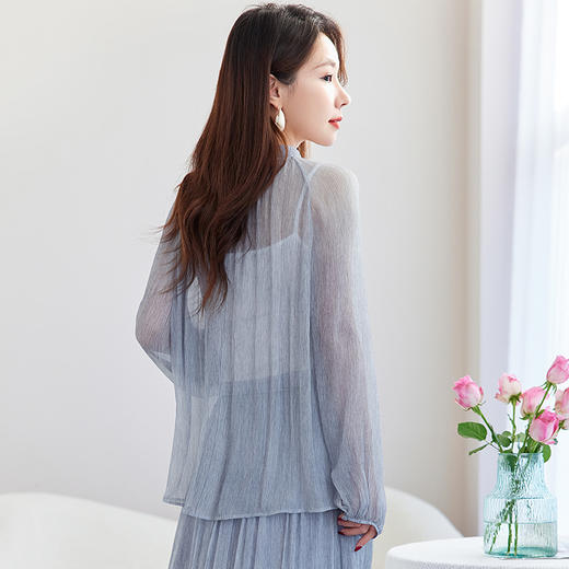 QS-12599692【100%桑蚕丝】2025夏款新款首发真丝衬衣女长袖立领衬衫12599692 商品图3