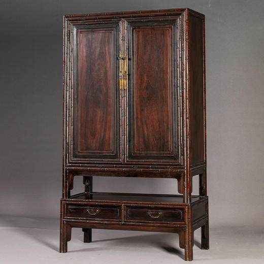 清 红木及鸂鶒木竹节工连座书柜 商品图4