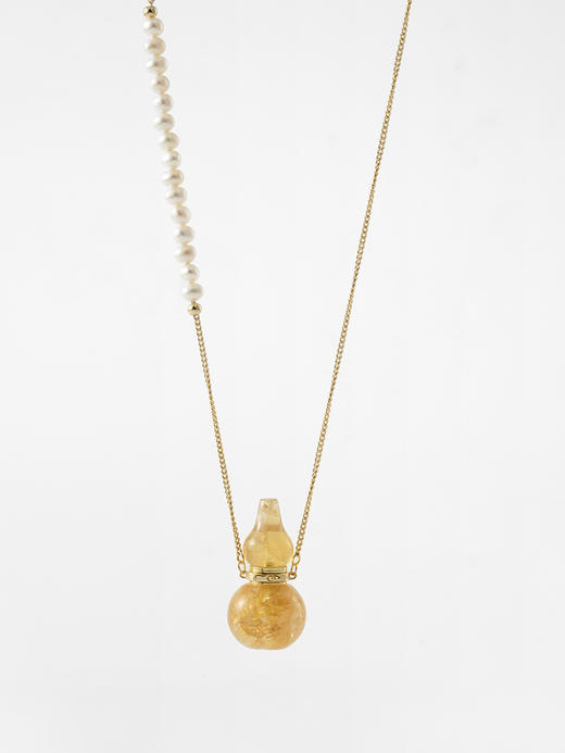 MELI&MOLI |黄水晶葫芦形吊坠半边长珍珠串环扣套链—五行之土 商品图2