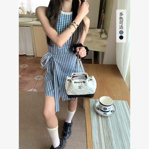 西遇蓝色格子无袖连衣裙女新款不规则收腰牛仔背心连衣裙SS150106/SS150107 商品图0