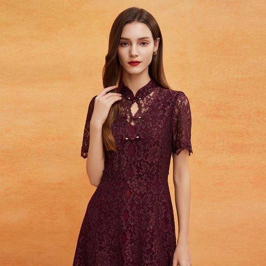 QF811斯尔丽2025新款改良新式旗袍蕾丝定位拼接气质高雅可日常连衣裙 商品图4
