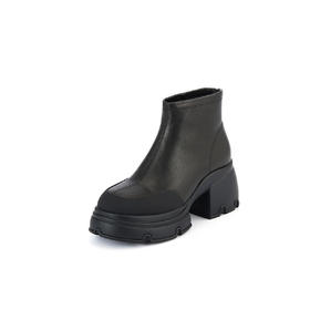 westory2023秋冬新款百搭真皮松糕厚底粗跟高跟短靴瘦瘦靴女W23DS83241