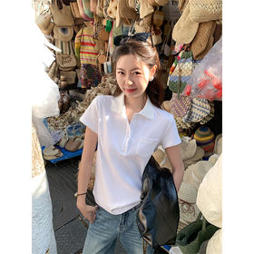 <曾小咸推荐>简约休闲白色polo领短袖T恤