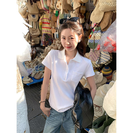 <曾小咸推荐>简约休闲白色polo领短袖T恤 商品图0